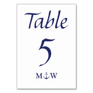 Tarjeta De Mesa Boda de iniciales náuticas azul marino azul azul m