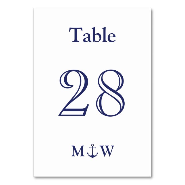 Tarjeta De Mesa Boda de iniciales náuticas azul marino azul azul m (Anverso)