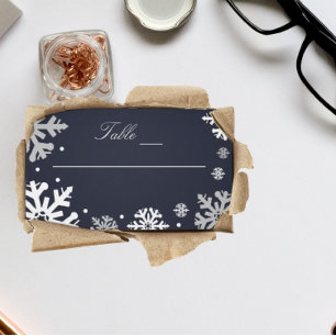 Tarjeta De Mesa Boda de invierno con copas de nieve azul de la mar
