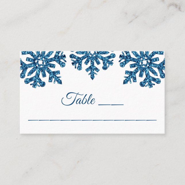Tarjeta De Mesa Boda de invierno con copo de nieve azul (Anverso)
