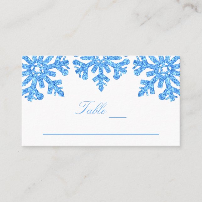 Tarjeta De Mesa Boda de invierno con copo de nieve azul (Anverso)