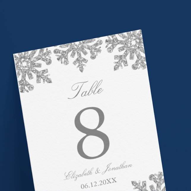 Tarjeta De Mesa Boda de invierno con copo de nieve de plata (Subido por el creador)