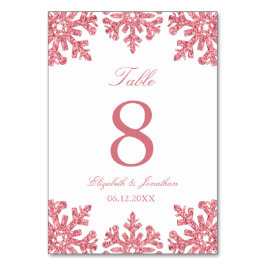 Tarjeta De Mesa Boda de invierno con copo de nieve rosa