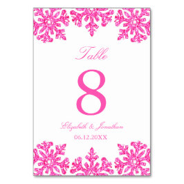 Tarjeta De Mesa Boda de invierno con copo de nieve rosa