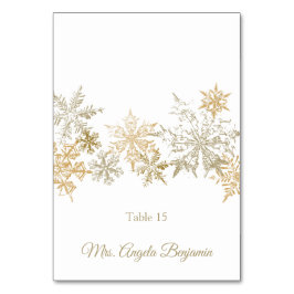 Tarjeta De Mesa Boda de invierno con copos de nieve de oro - Elega