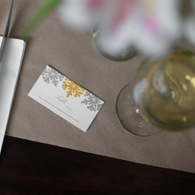 Tarjeta De Mesa Boda de invierno con copos de nieve de oro platead (Subido por el creador)