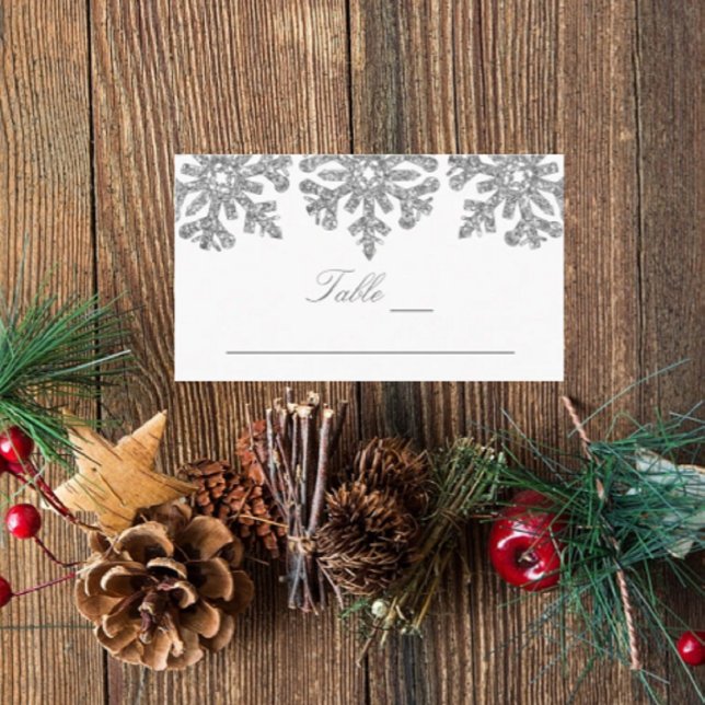 Tarjeta De Mesa Boda de invierno con copos de nieve de plata (Subido por el creador)