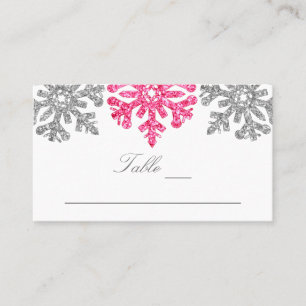 Tarjeta De Mesa Boda de invierno con copos de nieve rosados platea