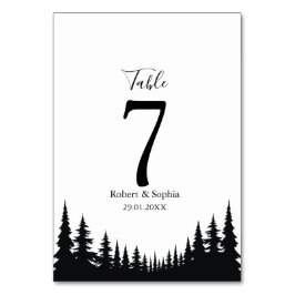 Tarjeta De Mesa Boda de invierno con pinos negros y blancos