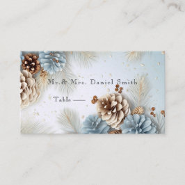 Tarjeta De Mesa Boda de invierno Conos de pino azul marrón blanco