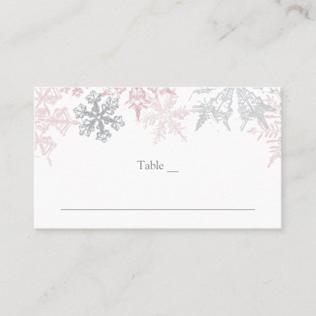 Tarjeta De Mesa Boda de invierno de hojaldre rosa y plateado con p (Anverso)
