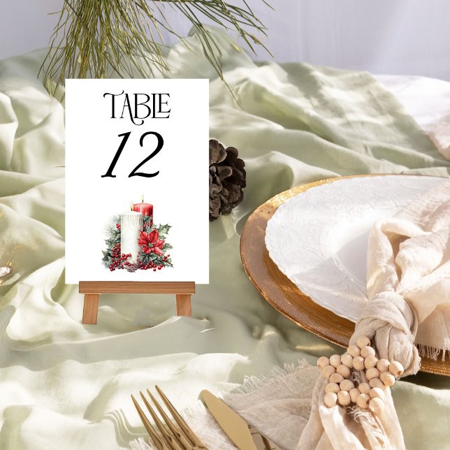 Tarjeta De Mesa Boda de invierno de Holly y Candle (Table Number from the Holly Bells Wedding Collection by Darling and May)