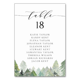 Tarjeta De Mesa Boda de Invierno de la Selva Nevada Evergreen