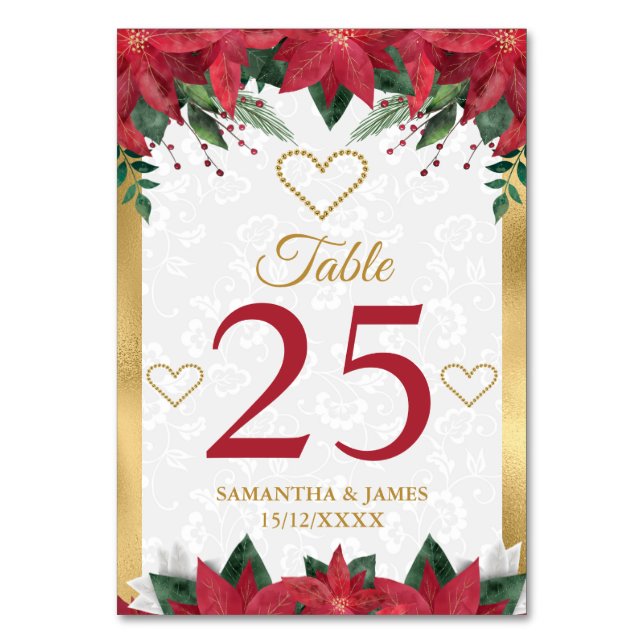 Tarjeta De Mesa Boda de Invierno de los Navidades de Poinsettia (Anverso)
