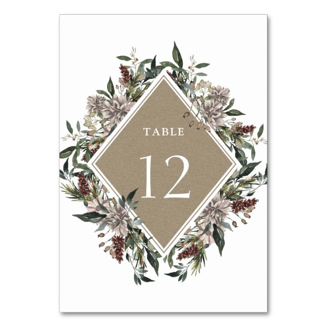 Tarjeta De Mesa Boda de invierno de otoño floral rústica (Anverso)