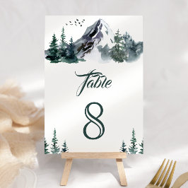 Tarjeta De Mesa Boda de invierno en bosque de montaña con acuarela