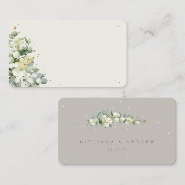 Tarjeta De Mesa Boda de Invierno Greige/Cream Snowberry+Eucalyptus (Anverso / Reverso)
