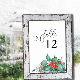 Tarjeta De Mesa Boda de Invierno Holly Berries y Pine