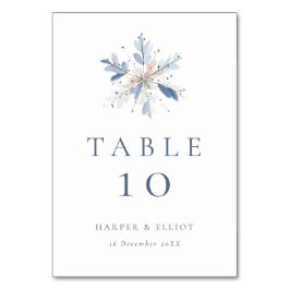 Tarjeta De Mesa Boda de invierno minimalista con copo de nieve azu