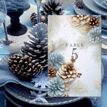 Boda de invierno piñas moderno azul marrón blanco