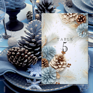 Tarjeta De Mesa Boda de invierno piñas moderno azul marrón blanco