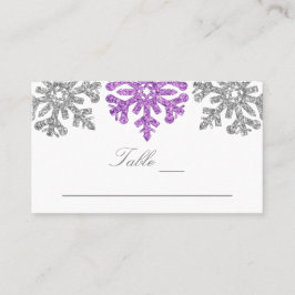 Tarjeta De Mesa Boda de Invierno Plateada Morada de Nieve