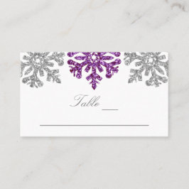 Tarjeta De Mesa Boda de Invierno Plateada Morada de Nieve