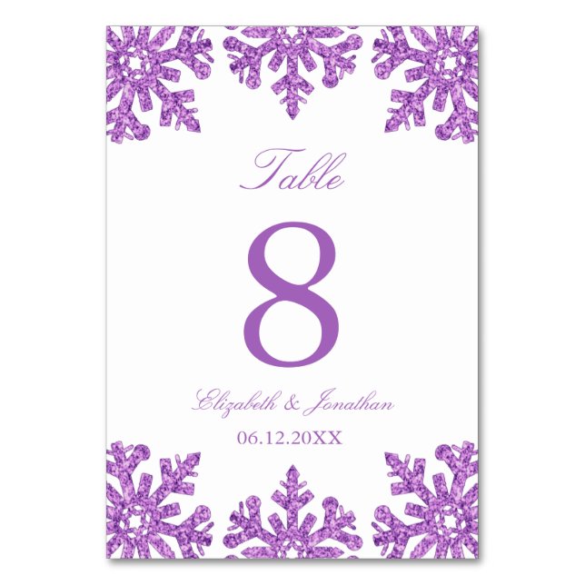 Tarjeta De Mesa Boda de invierno Purple Snowflake (Anverso)