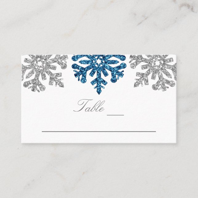 Tarjeta De Mesa Boda de Invierno Silver Blue Snowflakes (Anverso)