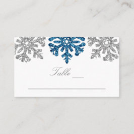 Tarjeta De Mesa Boda de Invierno Silver Blue Snowflakes