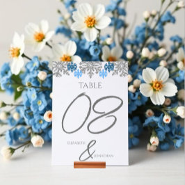Tarjeta De Mesa Boda de Invierno Silver Blue Snowflakes