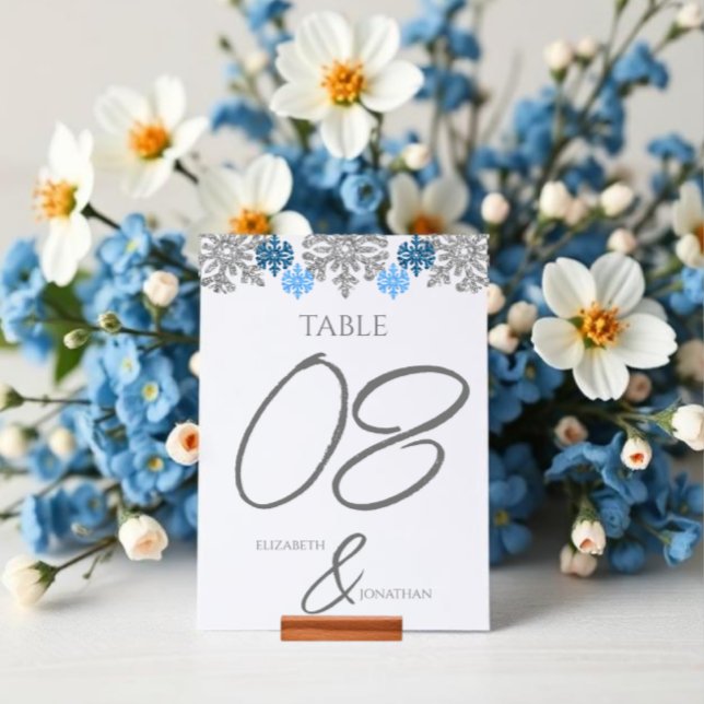 Tarjeta De Mesa Boda de Invierno Silver Blue Snowflakes (Subido por el creador)