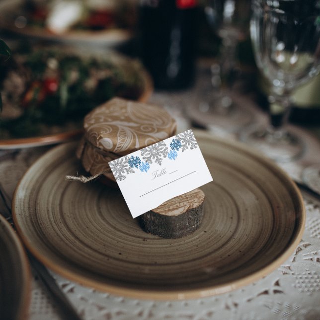 Tarjeta De Mesa Boda de Invierno Silver Blue Snowflakes (Subido por el creador)