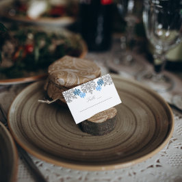 Tarjeta De Mesa Boda de Invierno Silver Blue Snowflakes
