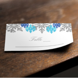 Tarjeta De Mesa Boda de Invierno Silver Blue Snowflakes