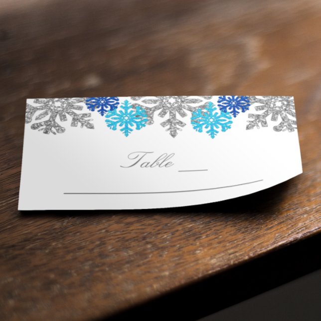 Tarjeta De Mesa Boda de Invierno Silver Blue Snowflakes (Subido por el creador)
