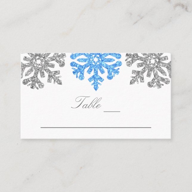 Tarjeta De Mesa Boda de Invierno Silver Blue Snowflakes (Anverso)
