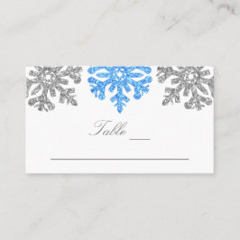 Tarjeta De Mesa Boda de Invierno Silver Blue Snowflakes
