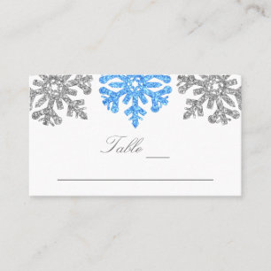 Tarjeta De Mesa Boda de Invierno Silver Blue Snowflakes