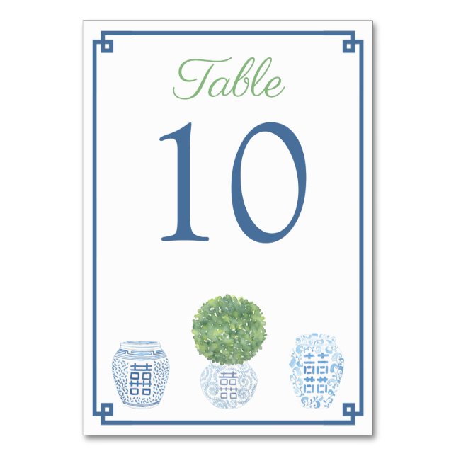 Tarjeta De Mesa Boda de Jar de jengibre verde y azul sin tiempo (Anverso)