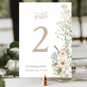 Tarjeta De Mesa Boda de Jardín Floral de Flores Silvestres Pastel 