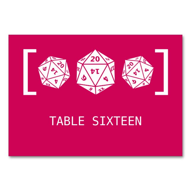 Tarjeta de mesa Boda de juegos de dados rosa D20 (Anverso)