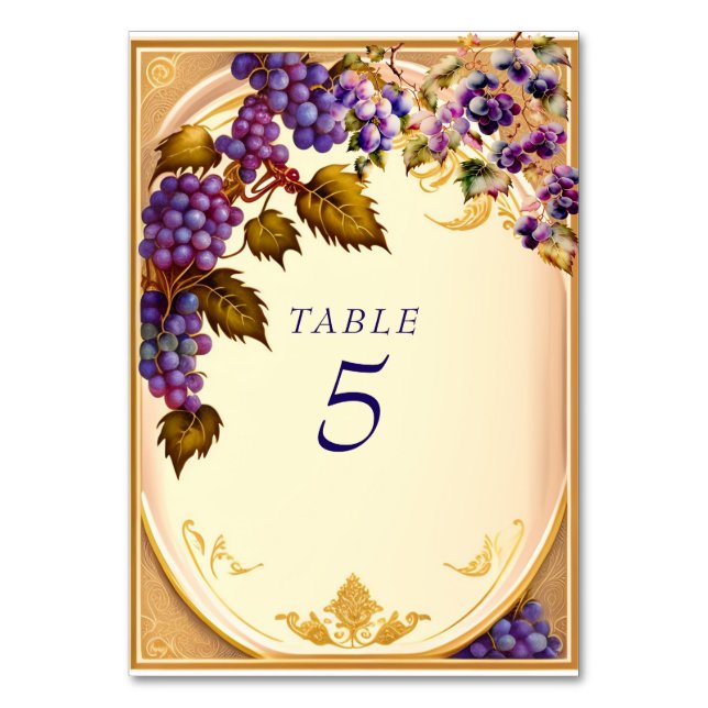 Tarjeta De Mesa Boda de la bodega Grape VIne Gold Filigree (Anverso)
