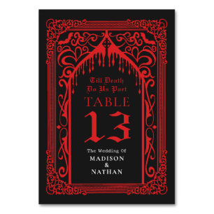 Tarjeta De Mesa Boda de la Catedral de Vampiros Góticos Rojos