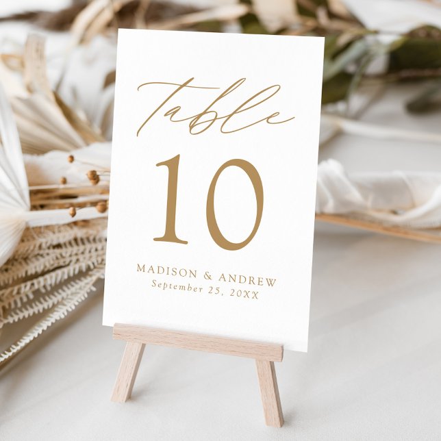 Tarjeta De Mesa Boda de la elegancia moderna blanca y dorada (Subido por el creador)