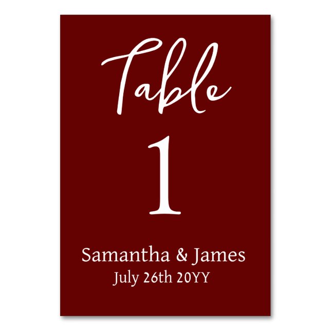 Tarjeta De Mesa Boda de la elegancia moderna de Borgoña (Reverso)