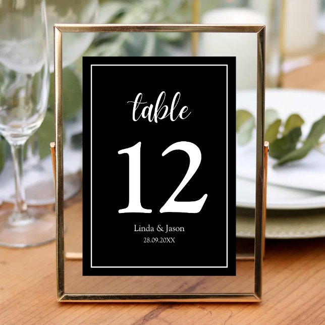 Tarjeta De Mesa Boda de la elegancia moderna en blanco y negro (Subido por el creador)