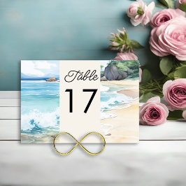 Tarjeta De Mesa Boda de la escena acuática de la playa de verano