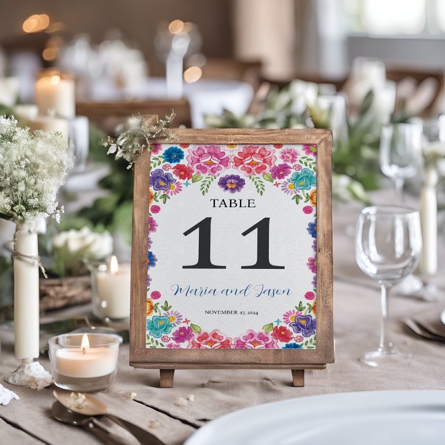Tarjeta De Mesa Boda de la Fiesta Botánica Floral Mexicana (Mexican Colorful Floral Botanical Fiesta Wedding Table Number)