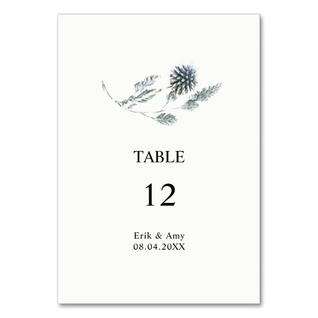 Tarjeta De Mesa Boda de la Flor del Tejido Azul Botánico Número de (Anverso)